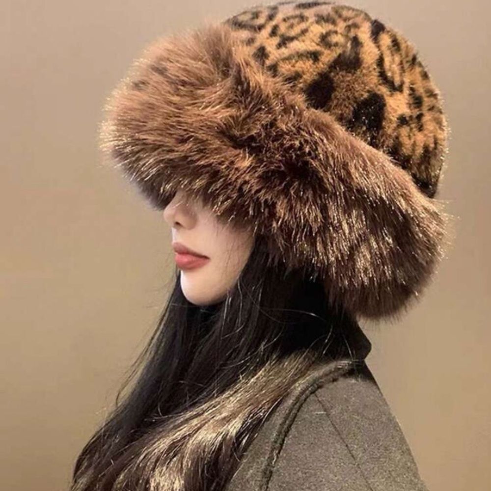 3for$20 1pc Women's Leopard Print Knitted Felt Mongolian Hat, Thick Warm Fuzzy